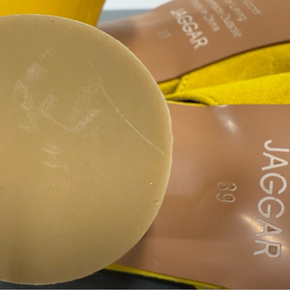 Jaggar Temped Curved Heel Yellow Suede Slingback Mules Pumps Heels - Picture 7 of 10